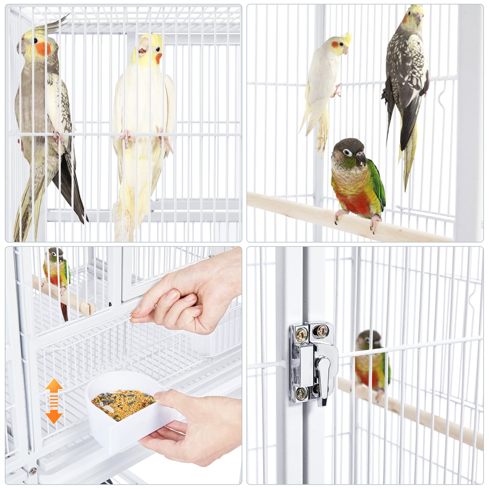 SMILE MART Stackable Wide Bird Breeder Cage with Rolling Stand， White， Metal， Divided