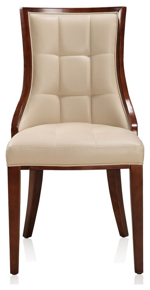 Fifth Avenue Faux Leather Dining Chair (Set of Two) in Cream and Walnut   Transitional   Dining Chairs   by Morning Design Group  Inc  Houzz