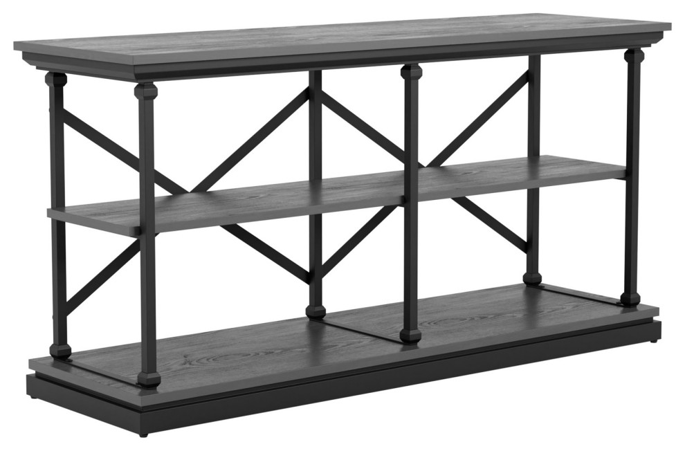 Spacious Console Table  Metal Frame With Double X Back  ampShelves   Industrial   Console Tables   by Decor Love  Houzz