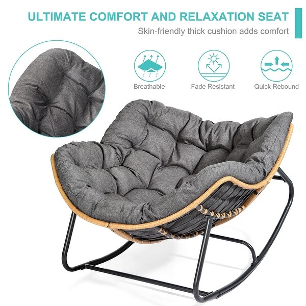 Outdoor Rocking Chair，Patio Egg Rocking Chair，Indoor Papasan Chair，Rattan Wicker Lounge Chair，Comfy Modern Royal Chair