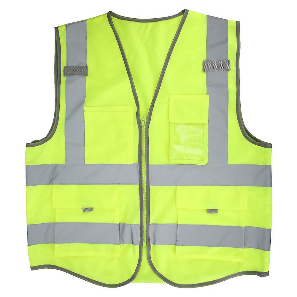 Fluorescent Green Reflective Vest Security Night Work Running Waistcoat With Zipperfluorescent Green