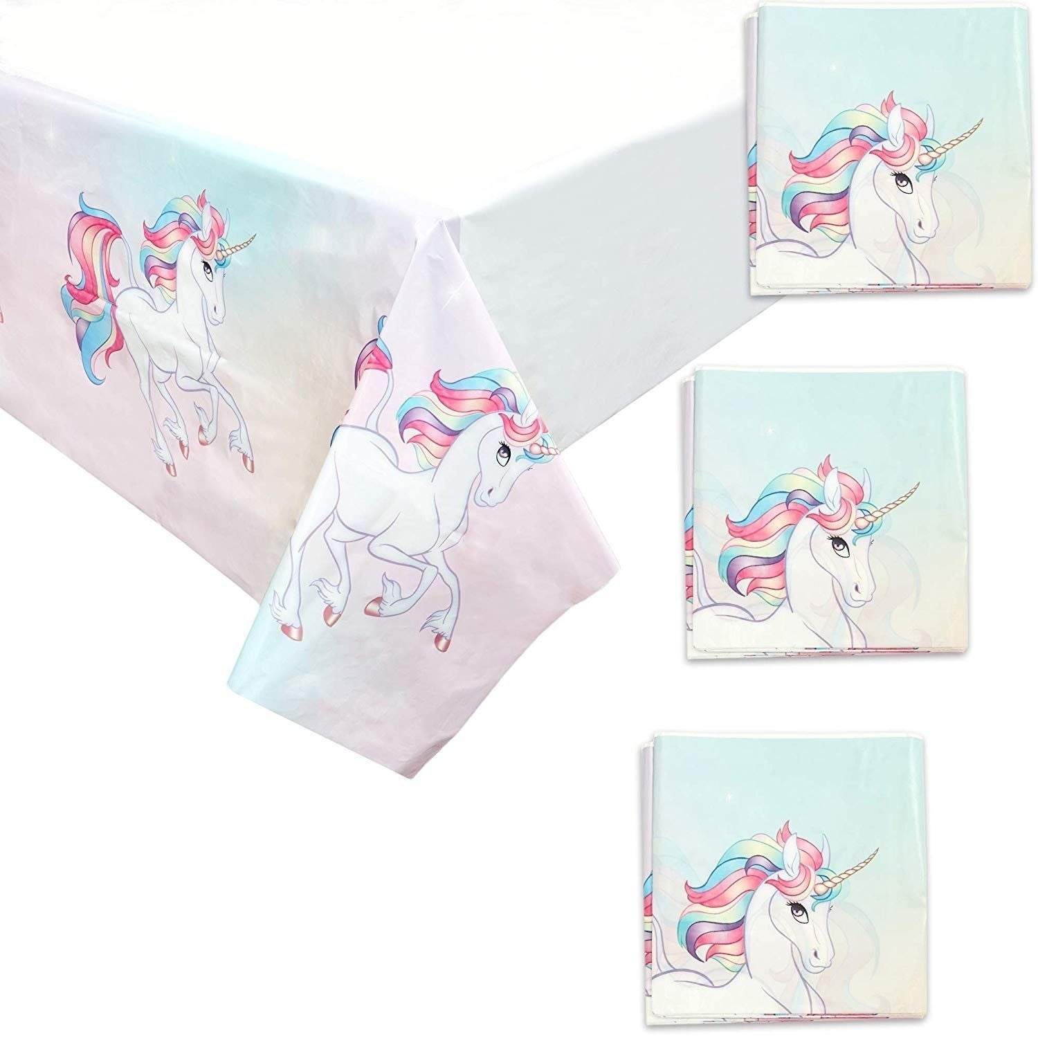 3 Pack Unicorn Theme Birthday Party Tablecloth Table Cover， Party Supplies Favors Decorations for Kids Girls Boys， 54 x 108