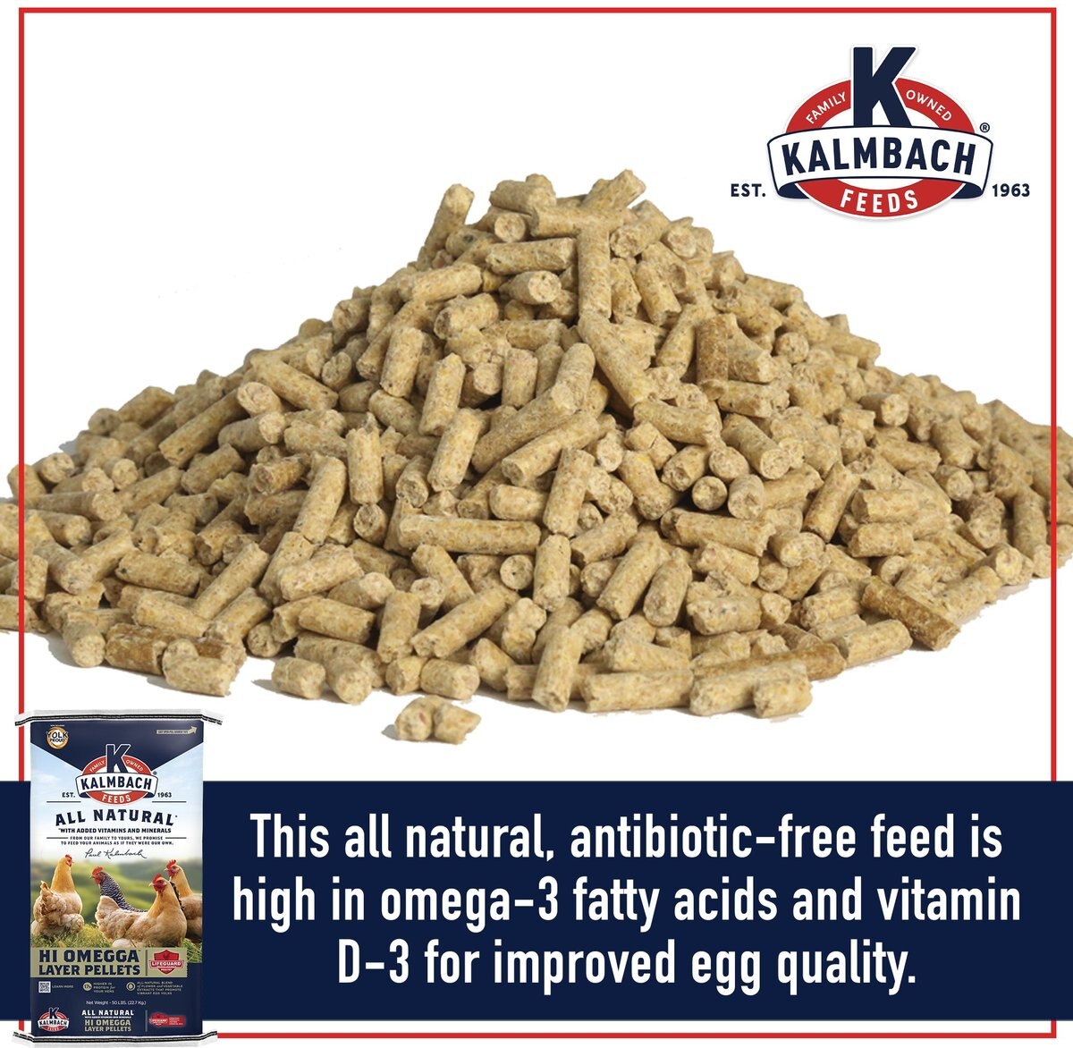 Kalmbach Feeds All Natural Hi Omegga Layer Pellets Chicken Feed， 50-lb bag