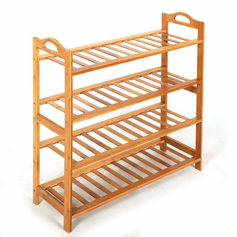 Zimtown Natural Bamboo 4 Tiers Shoe Rack Shoe Storage Organizer 12-Batten Free Standing Shoe Tower Shoe Shelf Shoe Cabinet for Entryway Hallway Living Room Closet， Wood Color