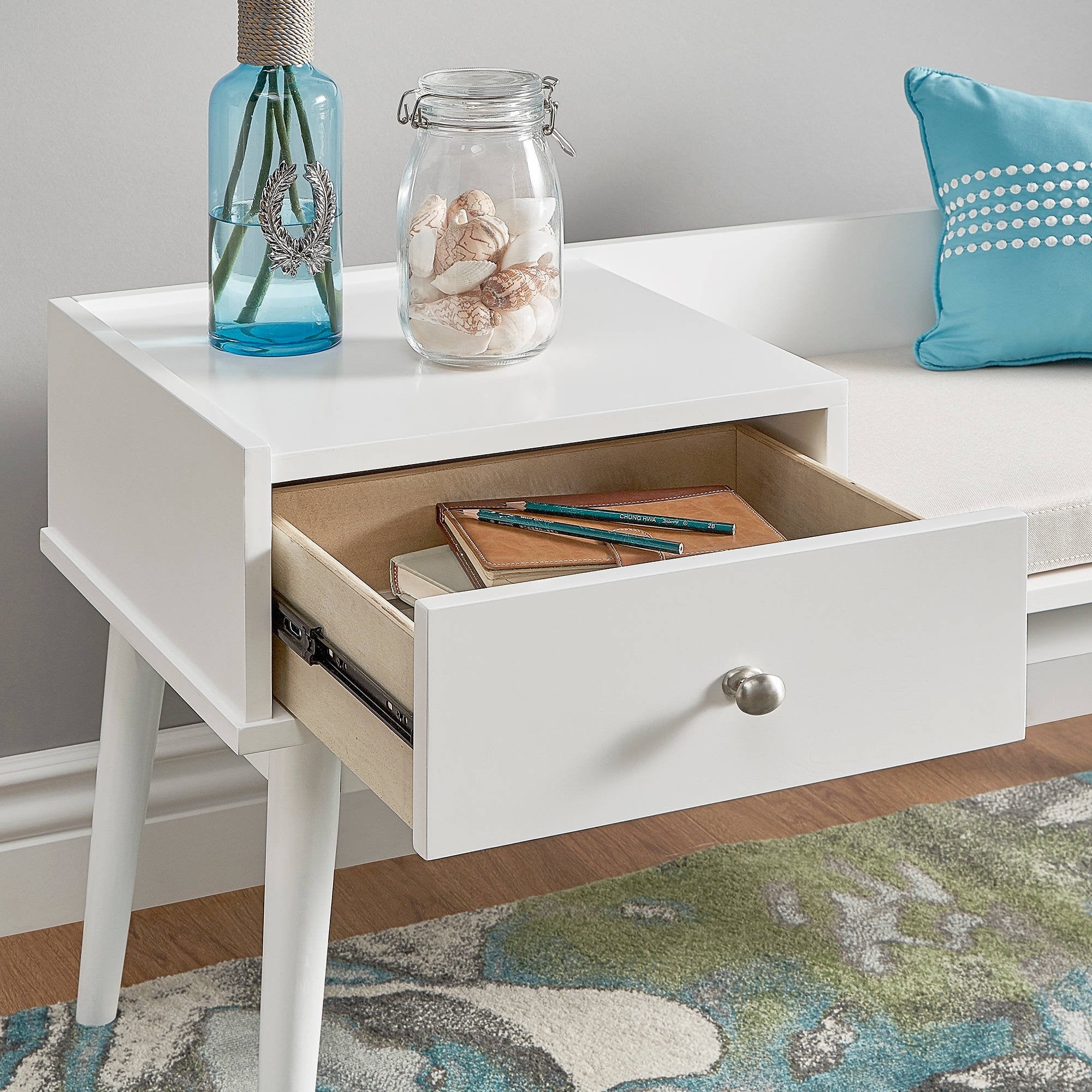 Chelsea Lane Ethan Wood Bench with 1 Drawer, White