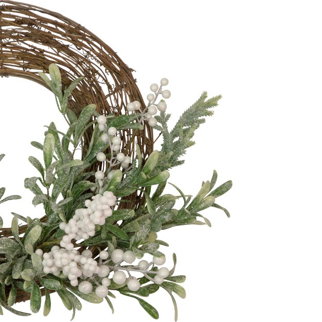 Northlight Artificial Christmas Twig Wreath With Frosted Foliage And Berries 24 inch Unlit