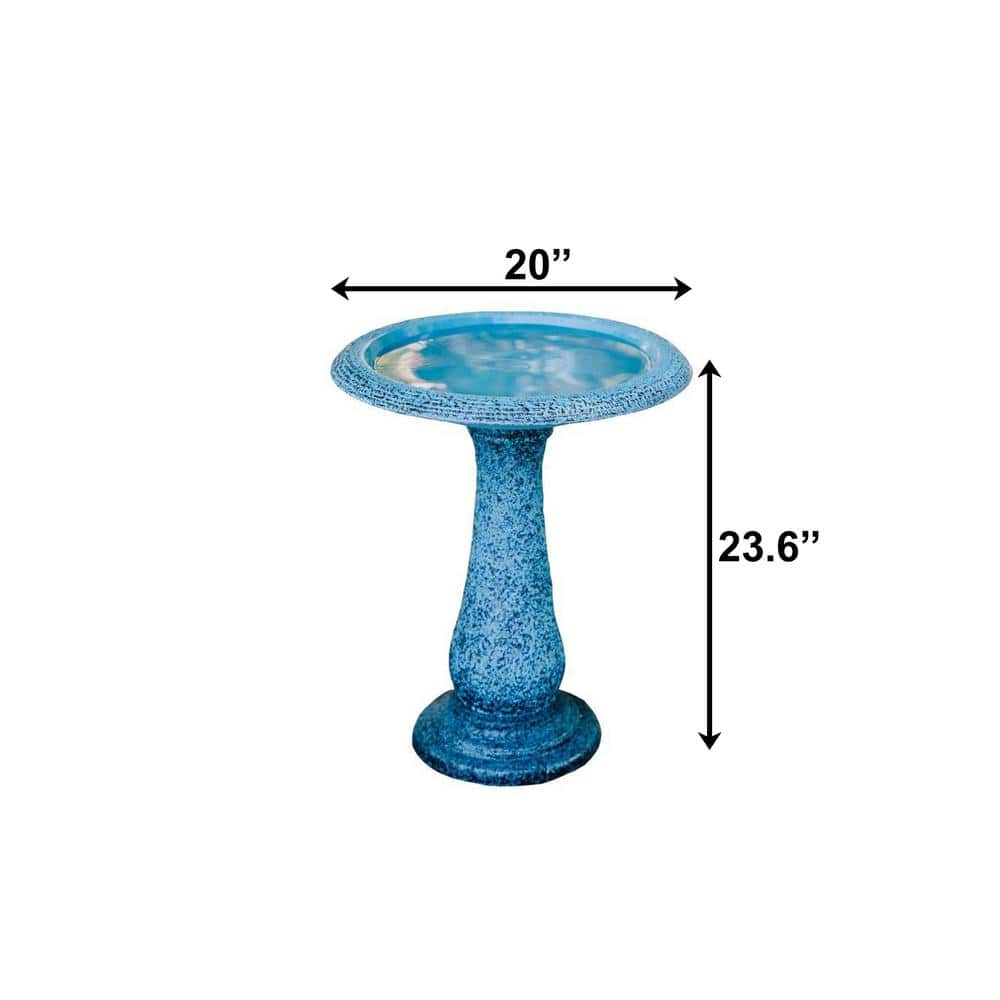 XBRAND 23.6 in. Tall Blue Fiber Stone Glazed Birdbaths with Tall Round Pedestal and Base (Set of 2) GE2420BBBL-2