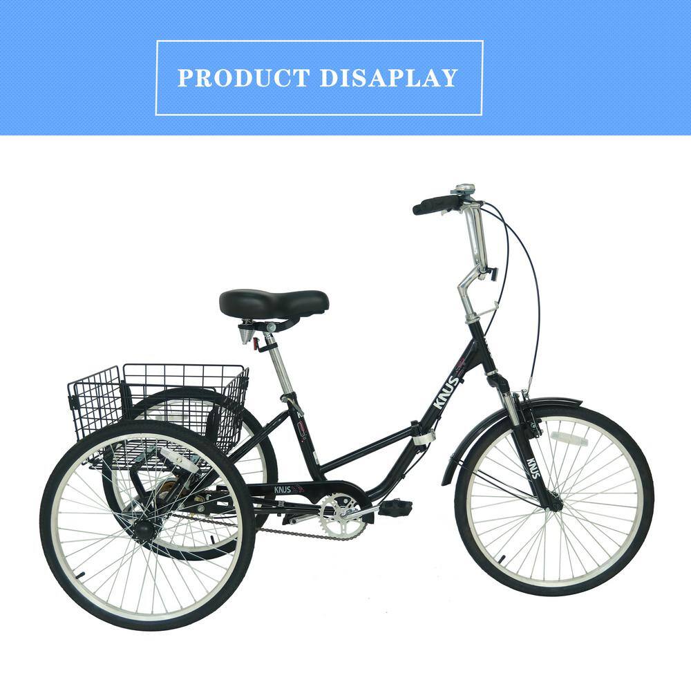 24 in. Adult Folding Tricycles 3 Wheel Black Tricycle85-5