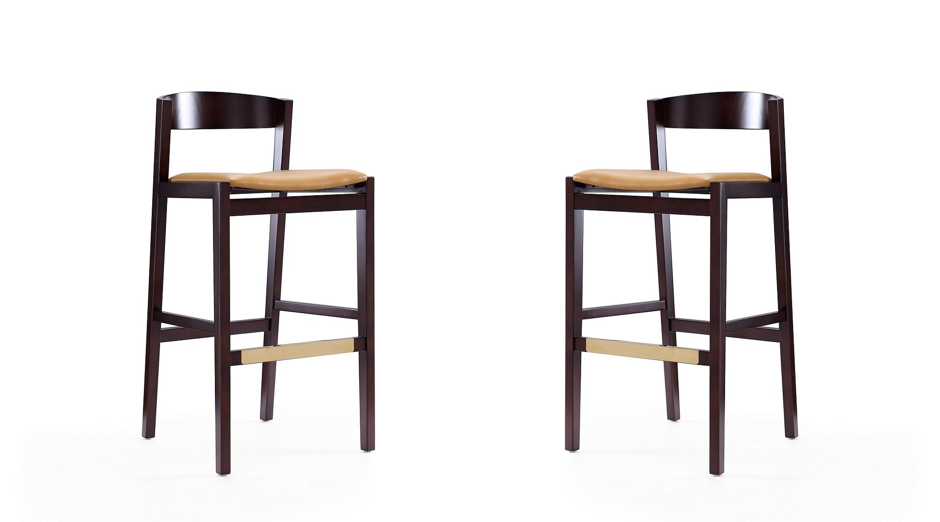 Manhattan Comfort Klismos 40.75 in. Camel and Dark Walnut Beech Wood Barstool (Set of 2)