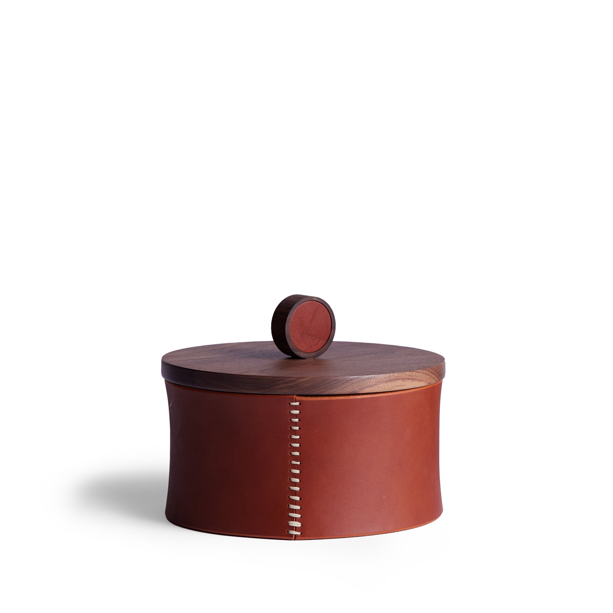 Circle Container in Walnut and Chestnut Leather