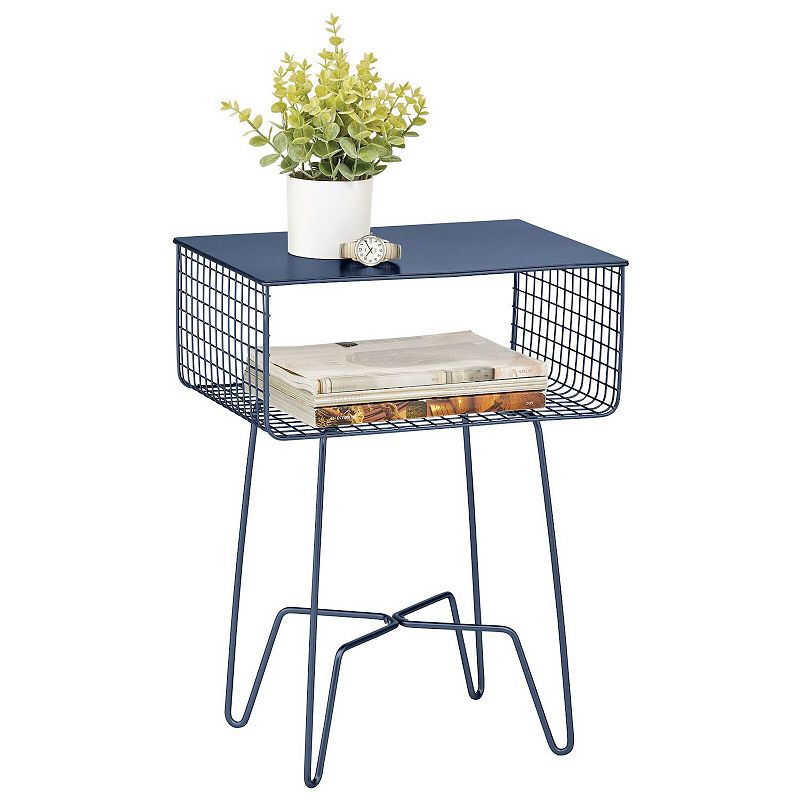 mDesign Modern Farmhouse Home Decor End Table， Metal Wire Storage Shelf