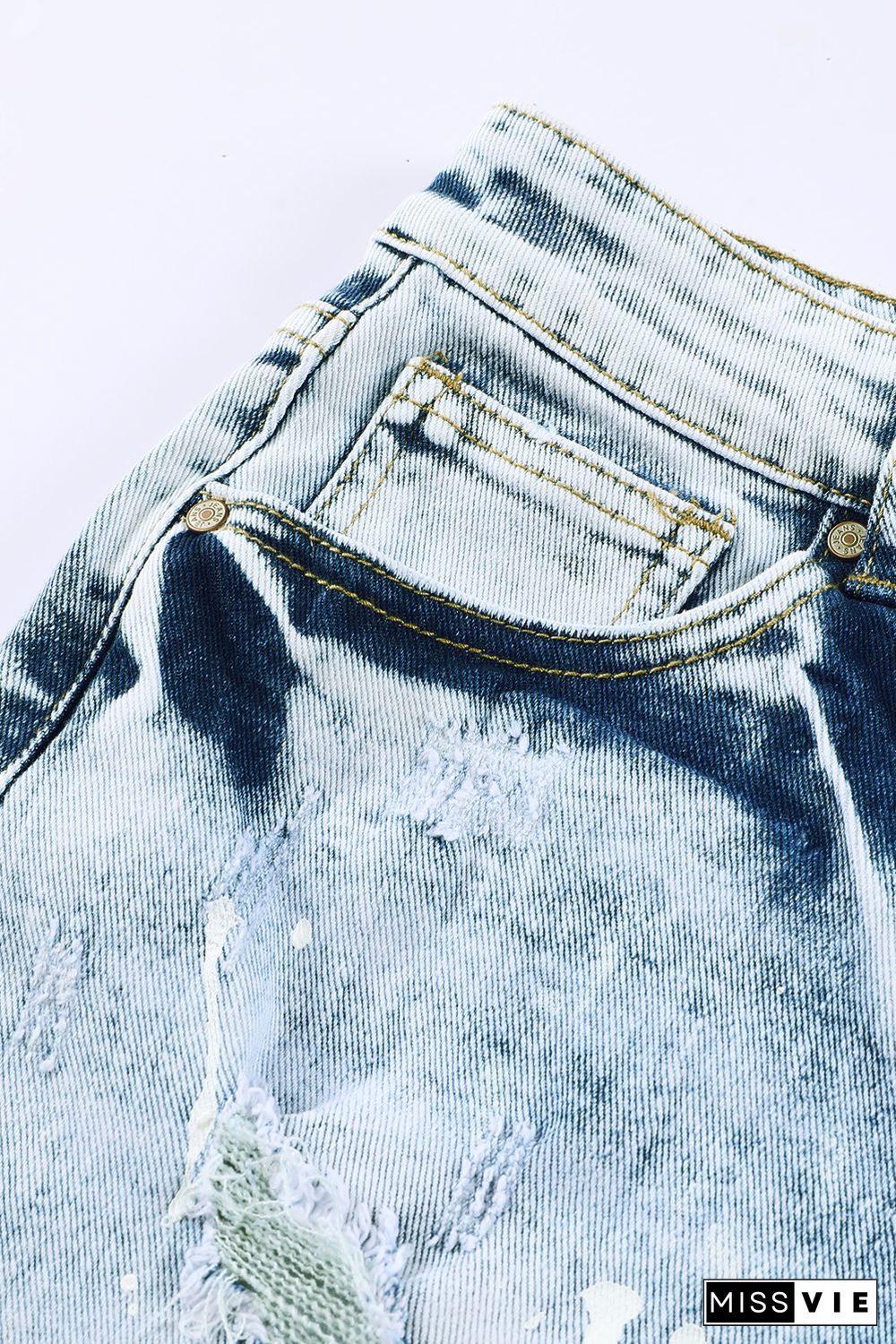 Sky Blue Distressed Bleached Denim Shorts