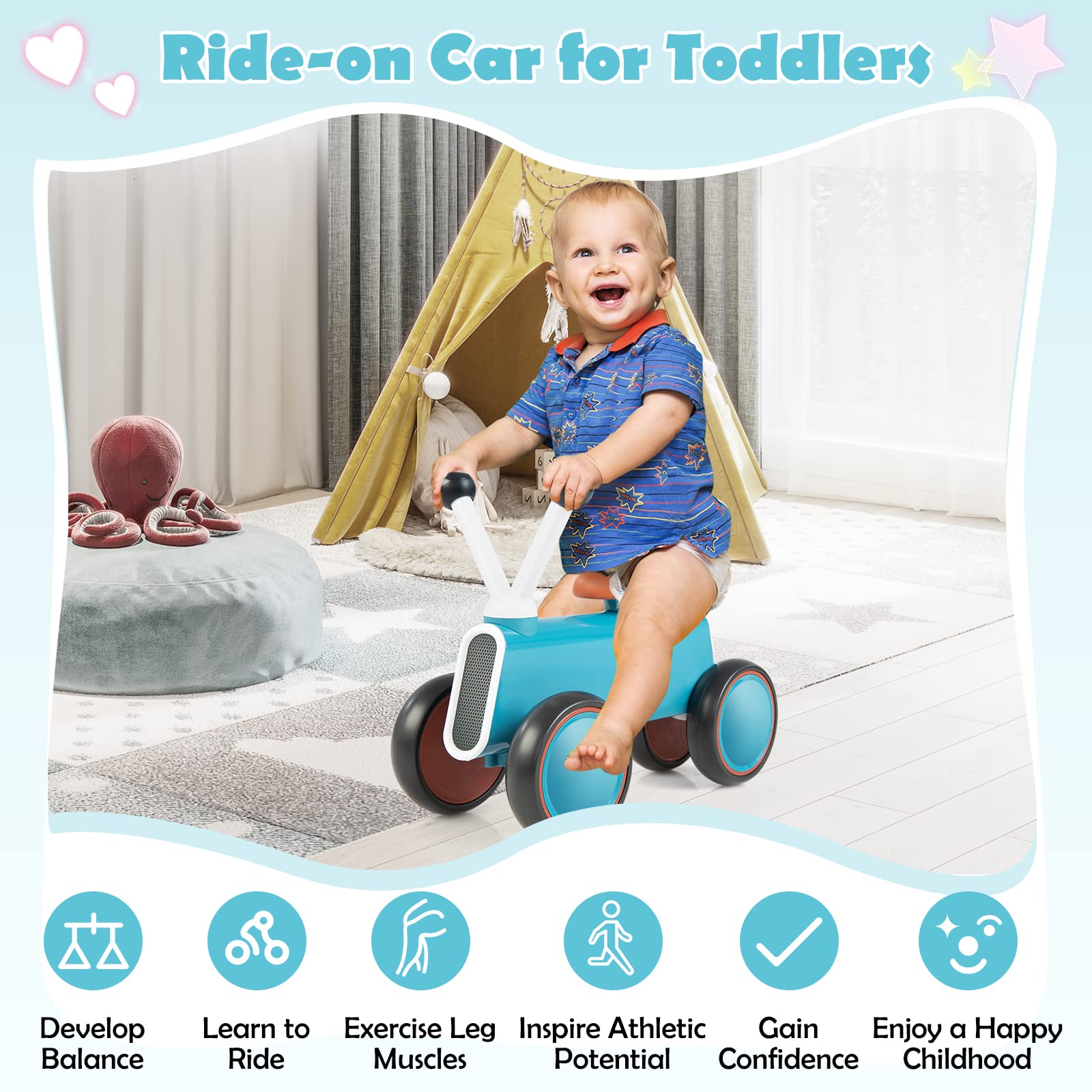 Costzon Toddler Ride On Toy, Baby Balance Bike 10-24 Month Toddler Walker w/ Limited Steering