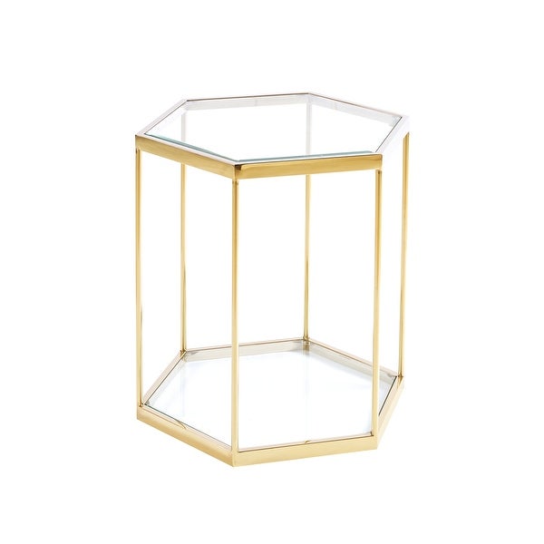 Stainless Steel Glass End Table with Gold Finish Frame