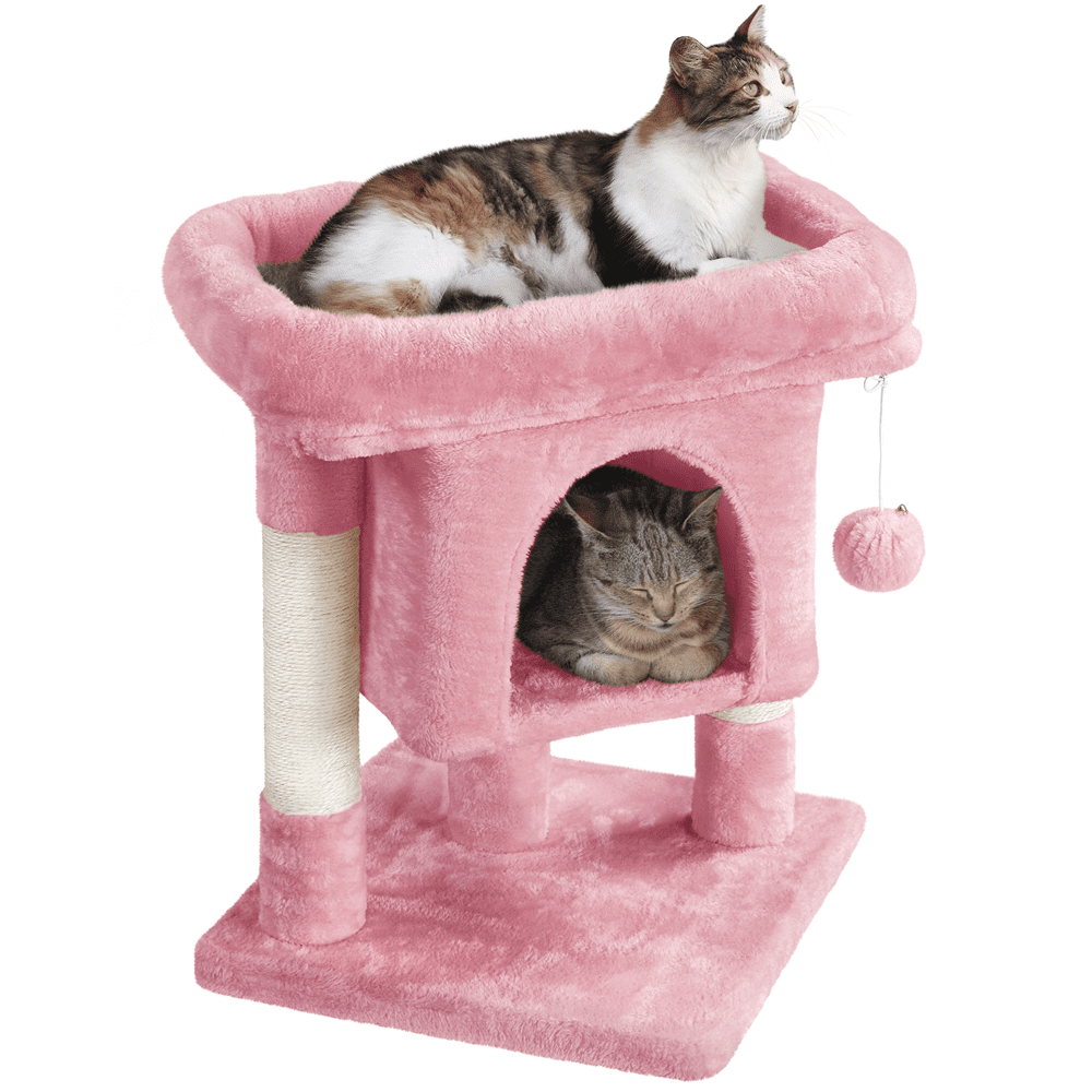 SmileMart 23.5" H 2-Level Cat Tree Condo Tower with Plush Perch, Pink