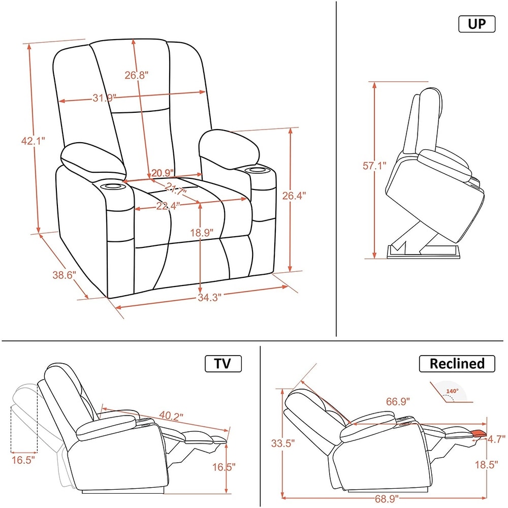 MCombo Electric Power Lift Recliner Chair with Extended Footrest for Elderly People  3 Positions  Lumbar Pillow  Fabric 7507