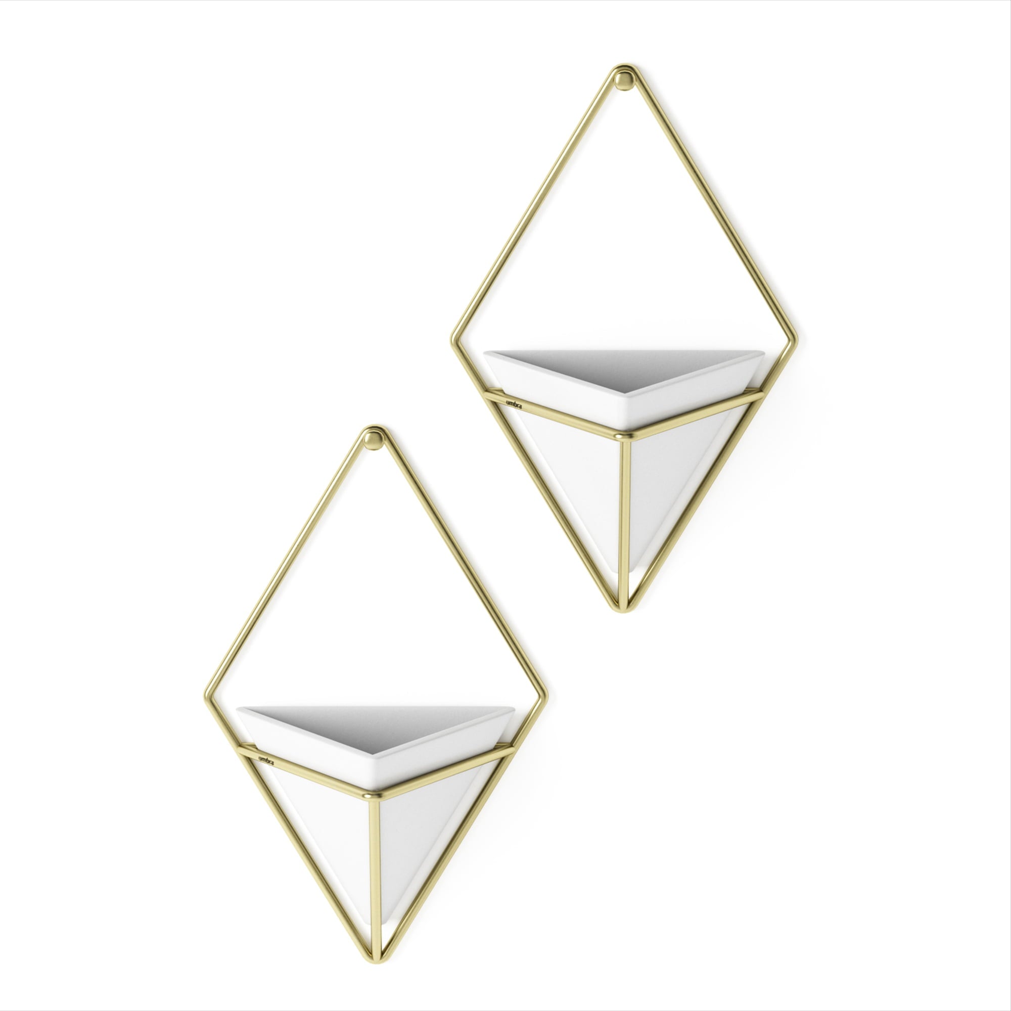 Umbra Trigg Ceramic Hanging Planter Wall Décor, Set of 2 White/Brass