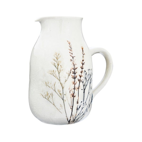 32 oz. Stoneware Debossed Floral Pitcher with Reactive Crackle Glaze Finish (Each One Will Vary)