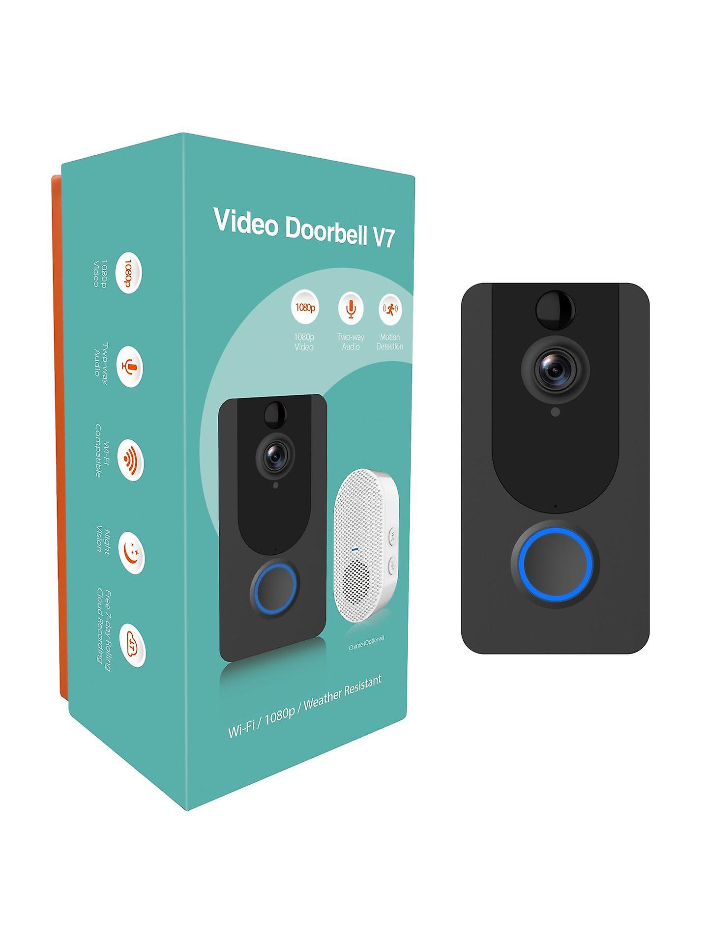 V7 1080p Wireless Video Doorbell 166 Wide Angle Lens Wifi Motion Detection Black