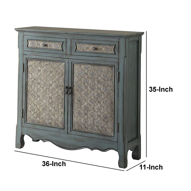 Storage Cabinet with 2 Doors and 2 Drawers， Antique Blue