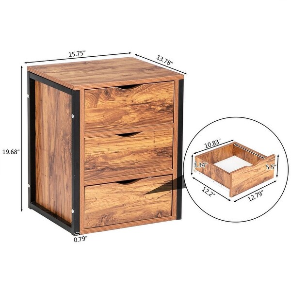 Steel Frame Wooden Nightstands With Drawers - - 35510923