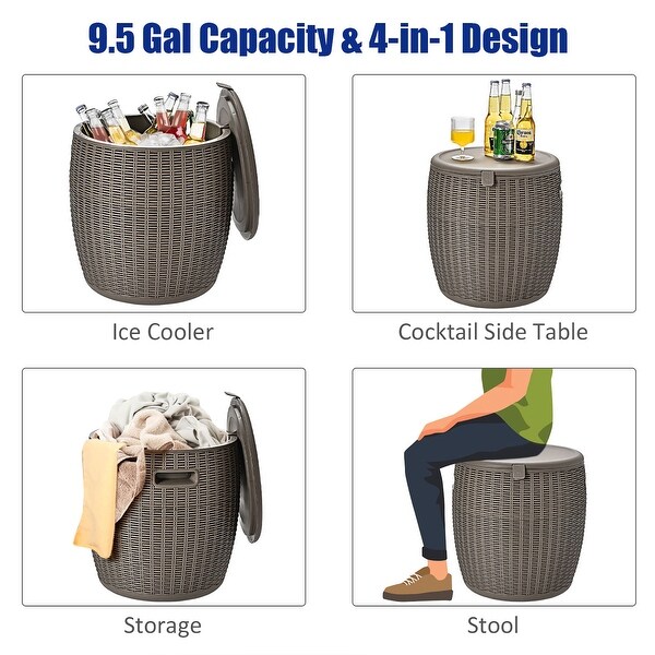 Costway 9.5 Gallon 4in1 Patio Rattan Cool Bar Cocktail Table Side