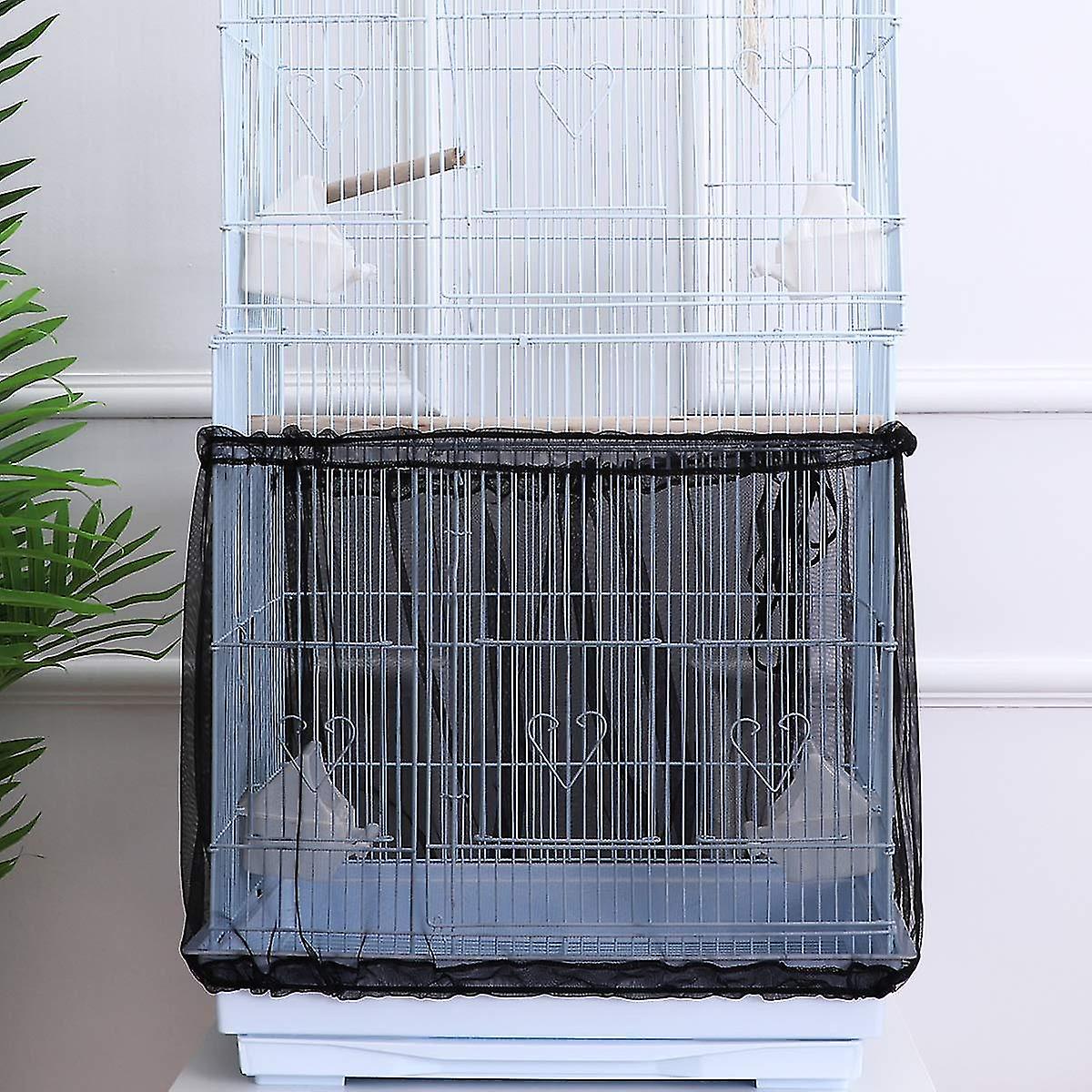 Bird Cage Cover Seed Catcher Birdcage Nylon Mesh Net Cover Skirt Guard (black)