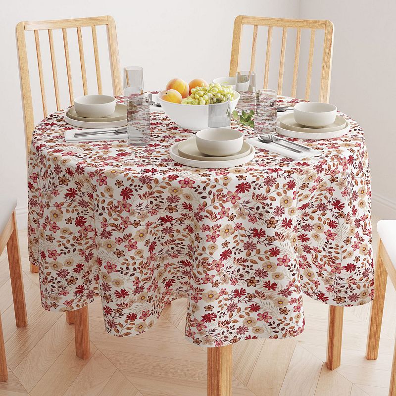 Round Tablecloth， 100% Cotton， 60 Round， Burgundy Fall Floral