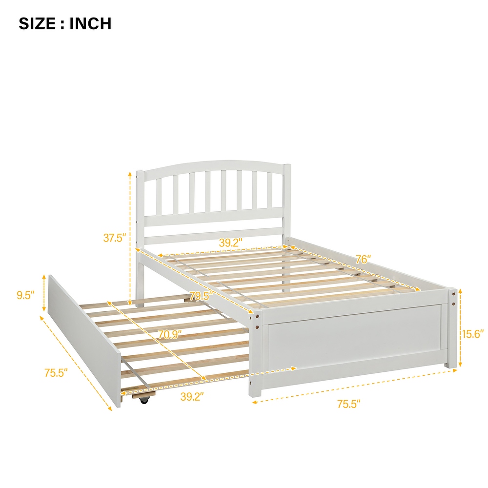 Nestfair Twin Size Platform Bed Wood Bed Frame with Trundle