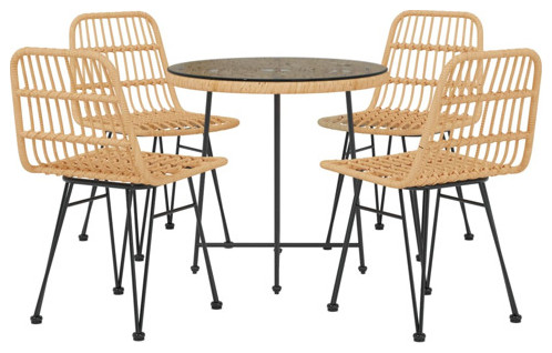 vidaXL Bistro Set Outdoor Patio Balcony Table and Chairs Rattan Look 5 Piece   Tropical   Outdoor Dining Sets   by vidaXL LLC  Houzz