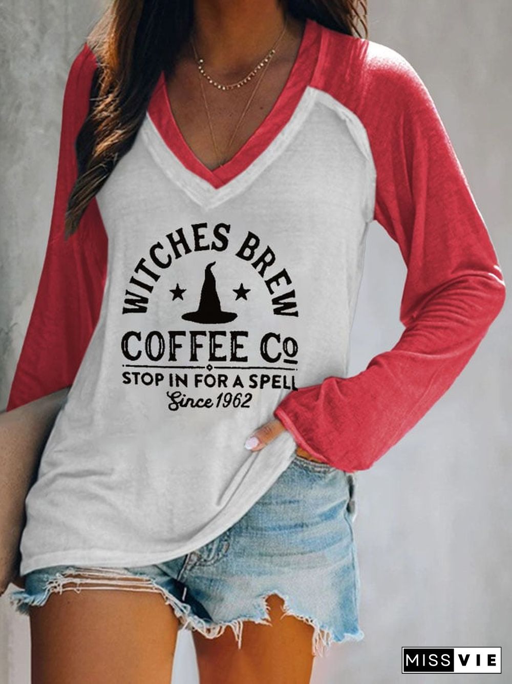 Women's Casual Witches Brew Coffee Co Stop In For A Spell Since 1962 Print Long Sleeve T-Shirt