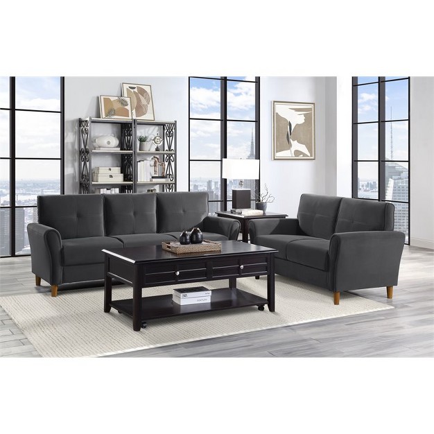 Dunleith Modern Contemporary Velvet Tufted Loveseat In Gray And Walnut Lexicon