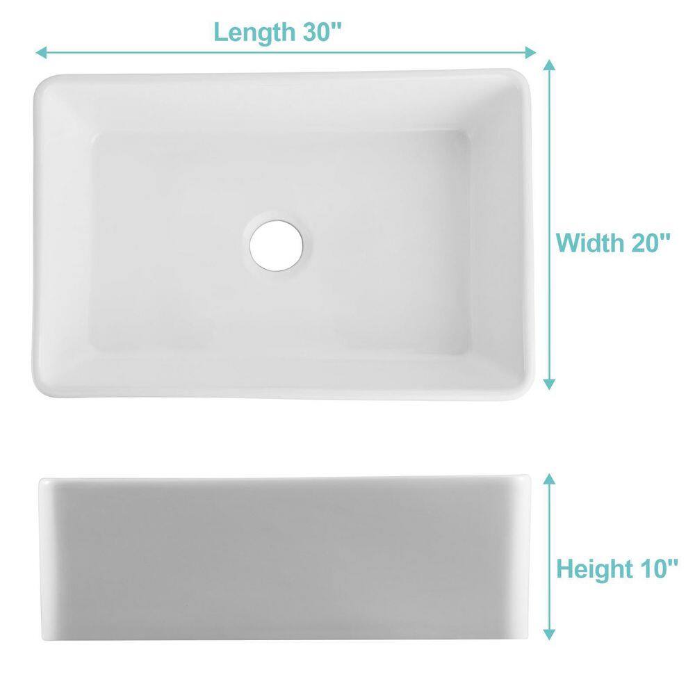 HOROW White Fireclay 30 in. x 20 in. Single Bowl Farmhouse Apron Front Kitchen Sink with Bottom Grid and Strainer HR-F3020