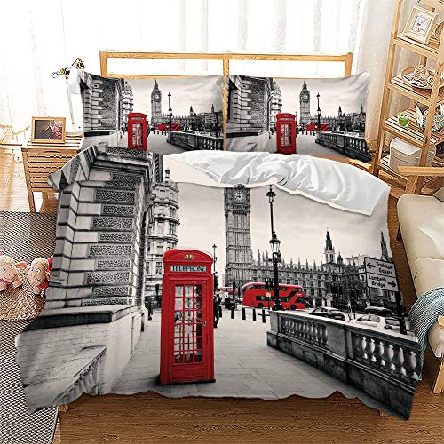 Duvet Cover Set Soft London Themed Comforter Cover Set 3 Pieces