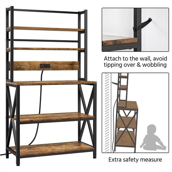 5-Tier Kitchen Bakers Rack with Power Outlet Microwave Stand Coffee Bar Station