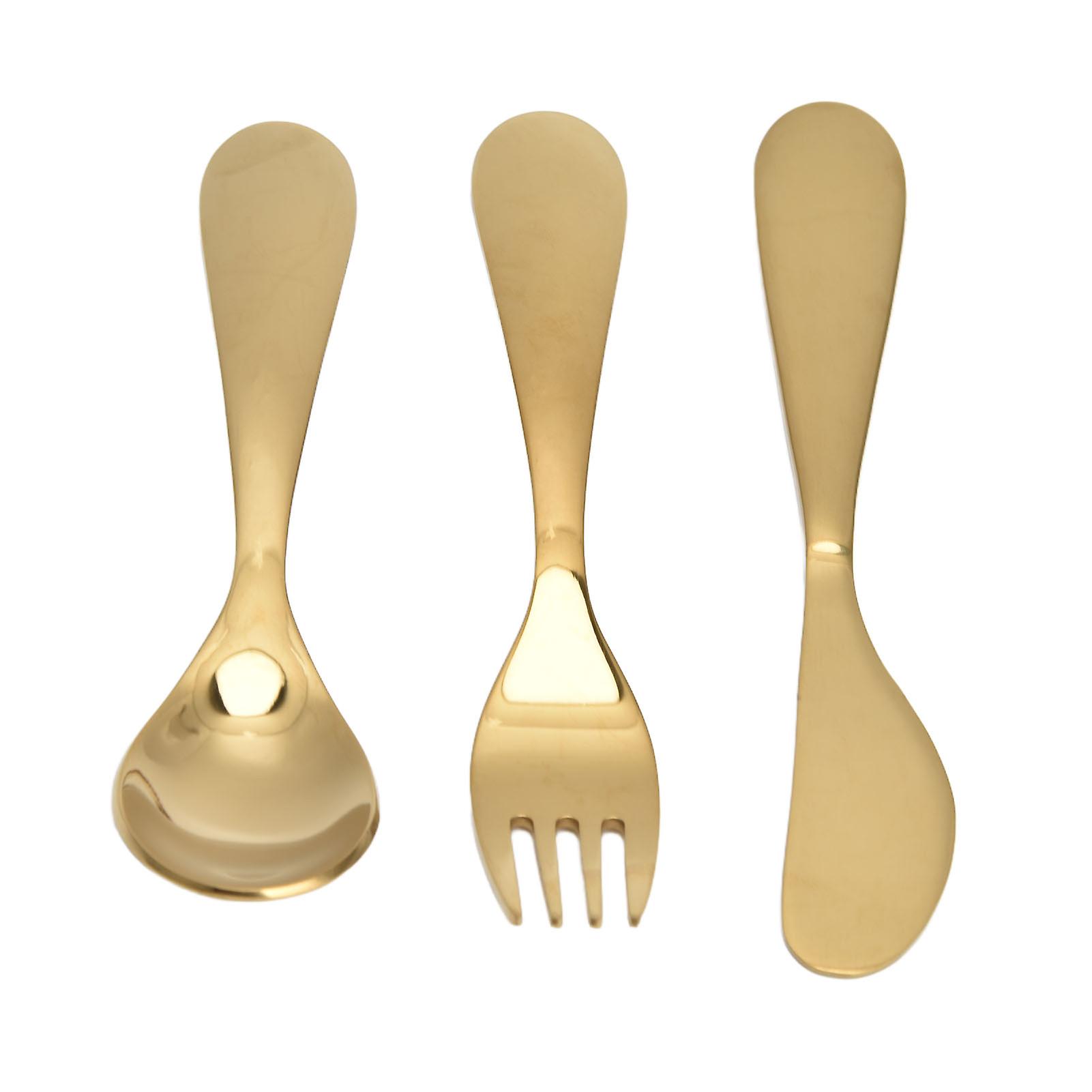 304 Stainless Steel Kitchen Tableware Set Children Fork Spoon Knife Golden Cutlery Set Gold