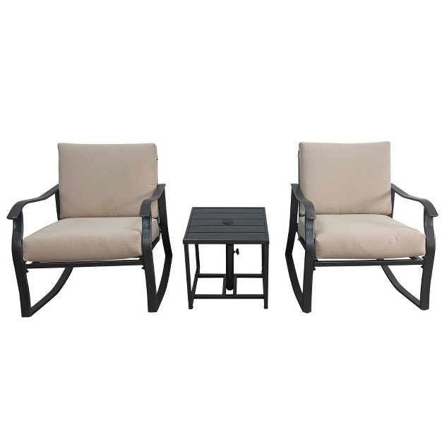 3pc Outdoor Rocking Chair Set With Cushions Beige Wellfor