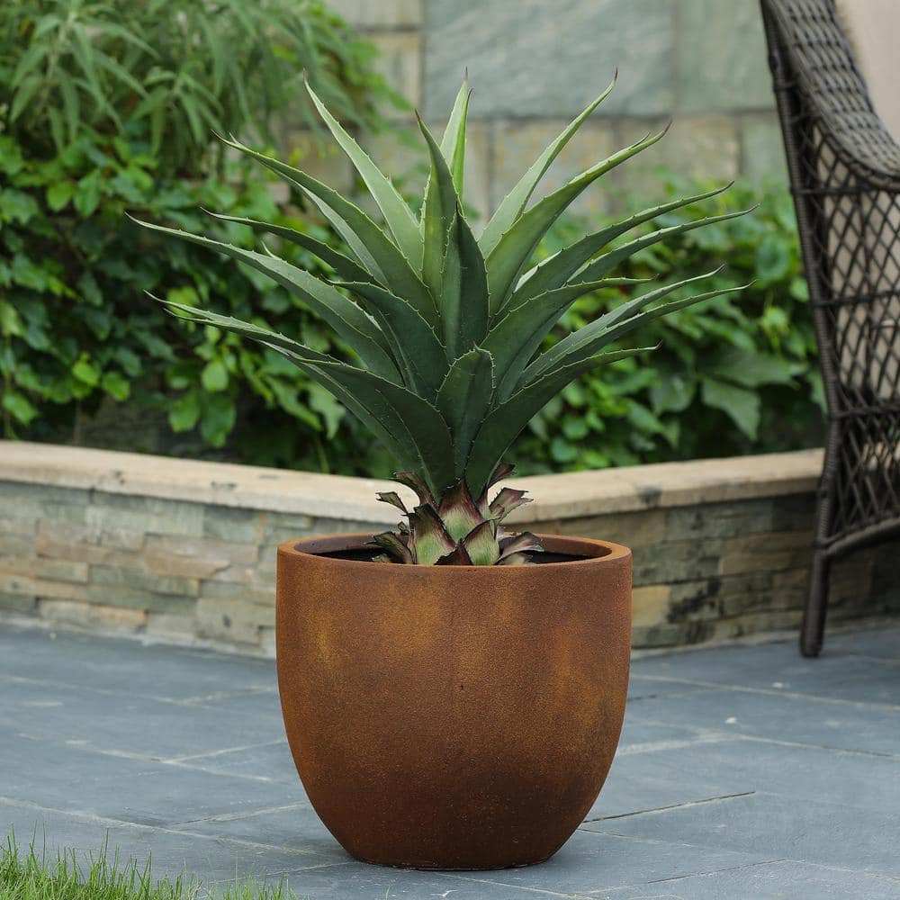 Luxen Home 17.2 in. H Round Tapered Rustic Brown MgO Composite Planter Pot WH035-DBZ