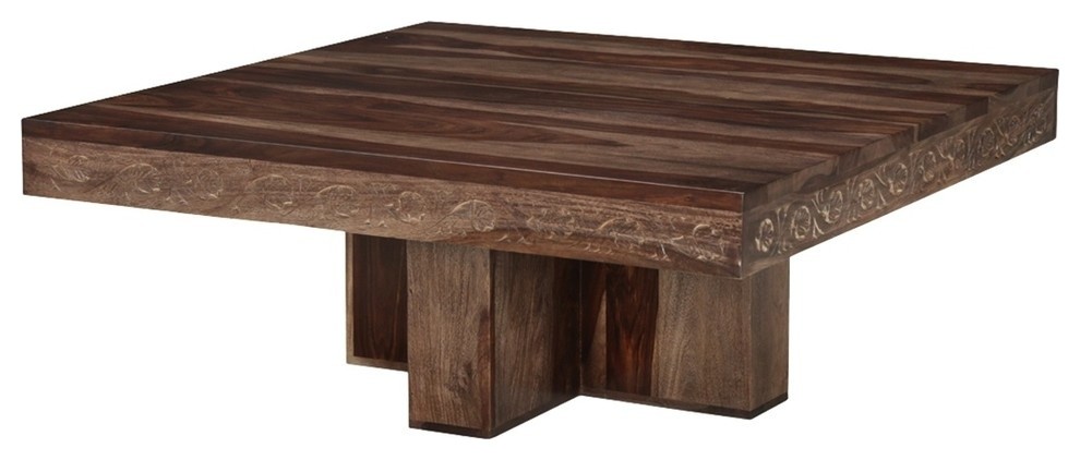 Dallas Midnight Solid Wood Square Pedestal Rustic Coffee Table   Transitional   Coffee Tables   by Sierra Living Concepts Inc  Houzz