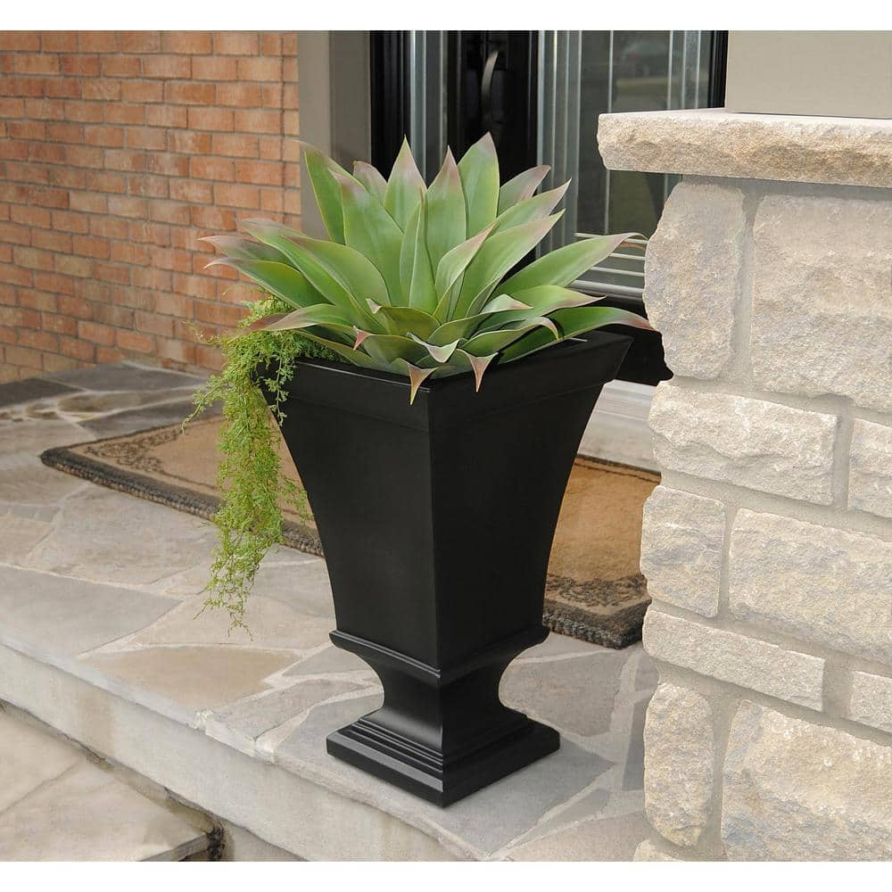 Mayne Vienna 25 in. Tall Self-Watering Black Polyethylene Urn Planter 5892-B