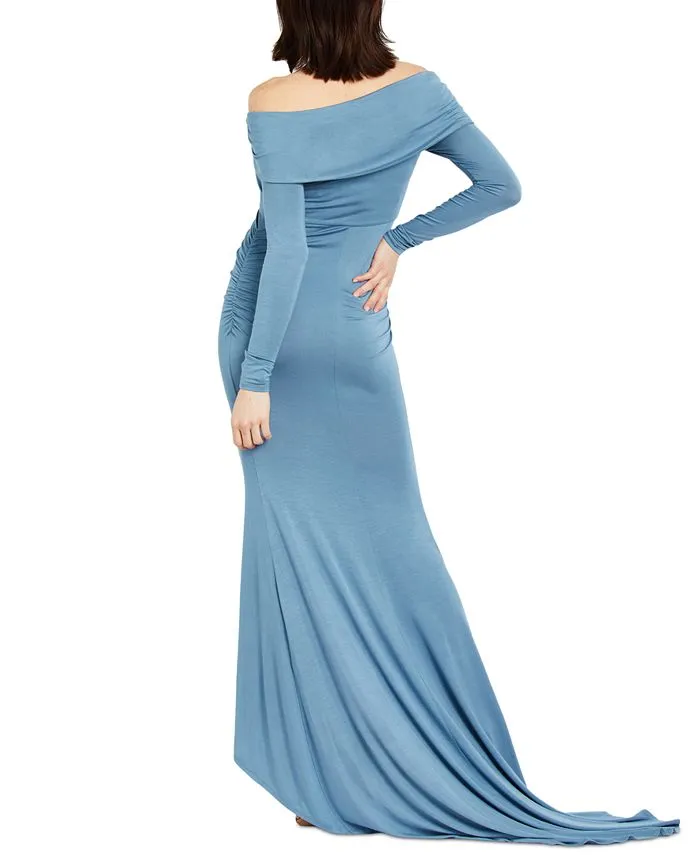 Off-The-Shoulder Long Sleeve Maternity Maxi Gown