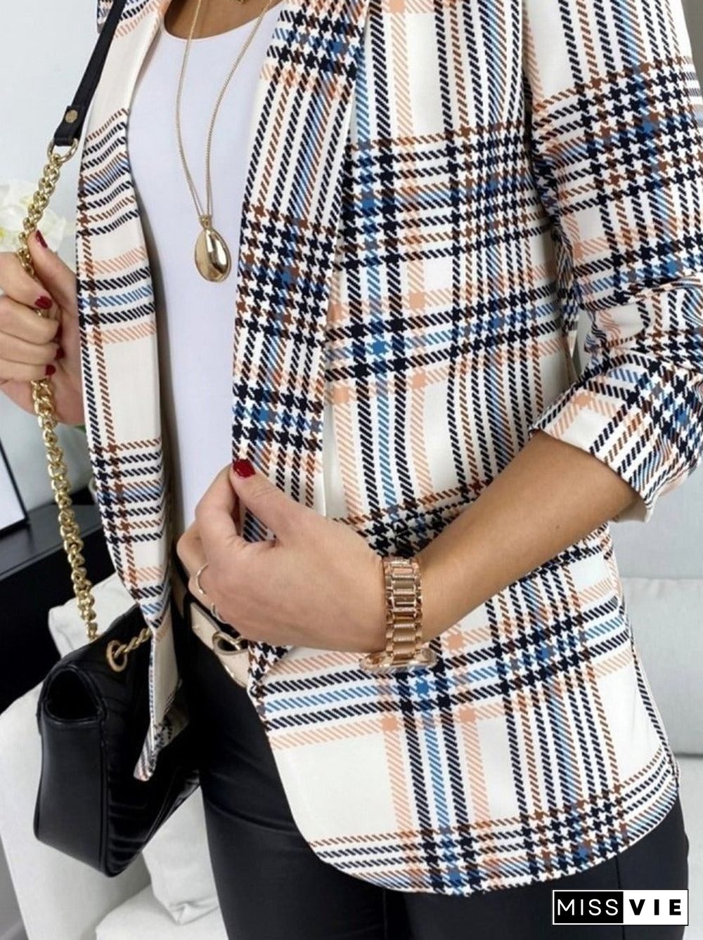 Temperament Long-sleeved Slim Printed Plaid Jacket Suit