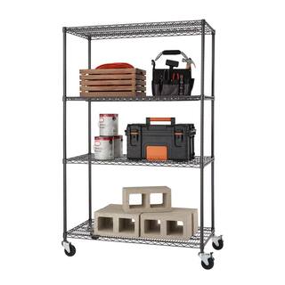 TRINITY PRO Black 4-Tier Rolling Steel Wire Garage Storage Shelving Unit (48 in. W x 77 in. H x 24 in. D) TBFPBA-0925