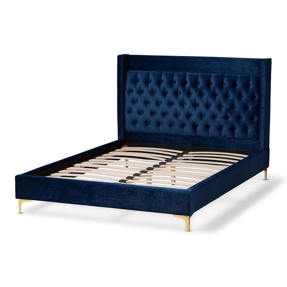 Contemporary Velvet Upholstered Tufted Glam Platform Bed