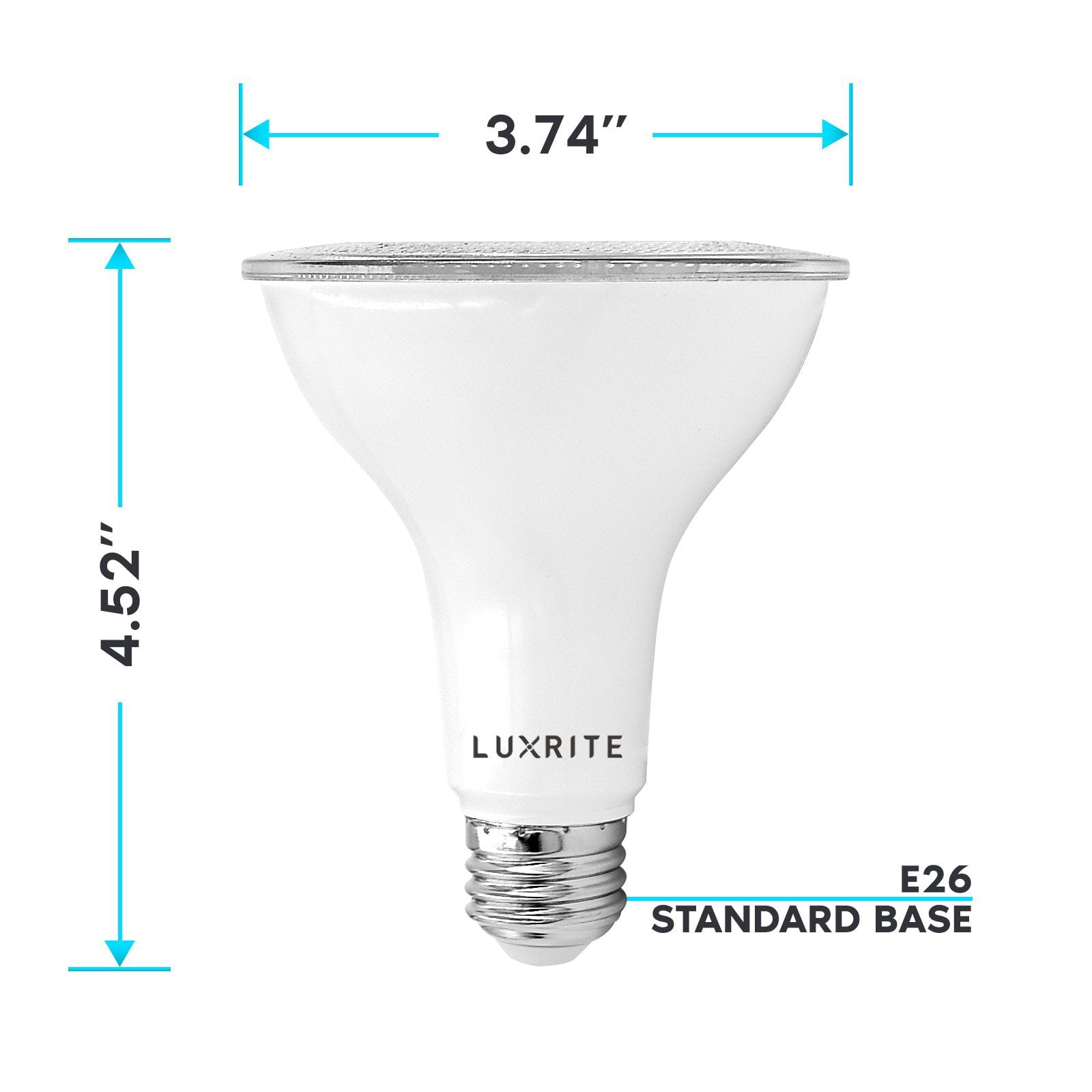 Luxrite 4-Pack LED PAR30 Flood Light Bulb 5000K Bright White 850 Lumens 11W Dimmable Wet Rated E26 Base UL Listed