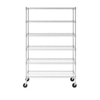 SafeRacks 72 in. H x 48 in. W x 18 in. D NSF 6-Tier Wire Chrome Shelving Rack with Wheels WS-481872-ZW6