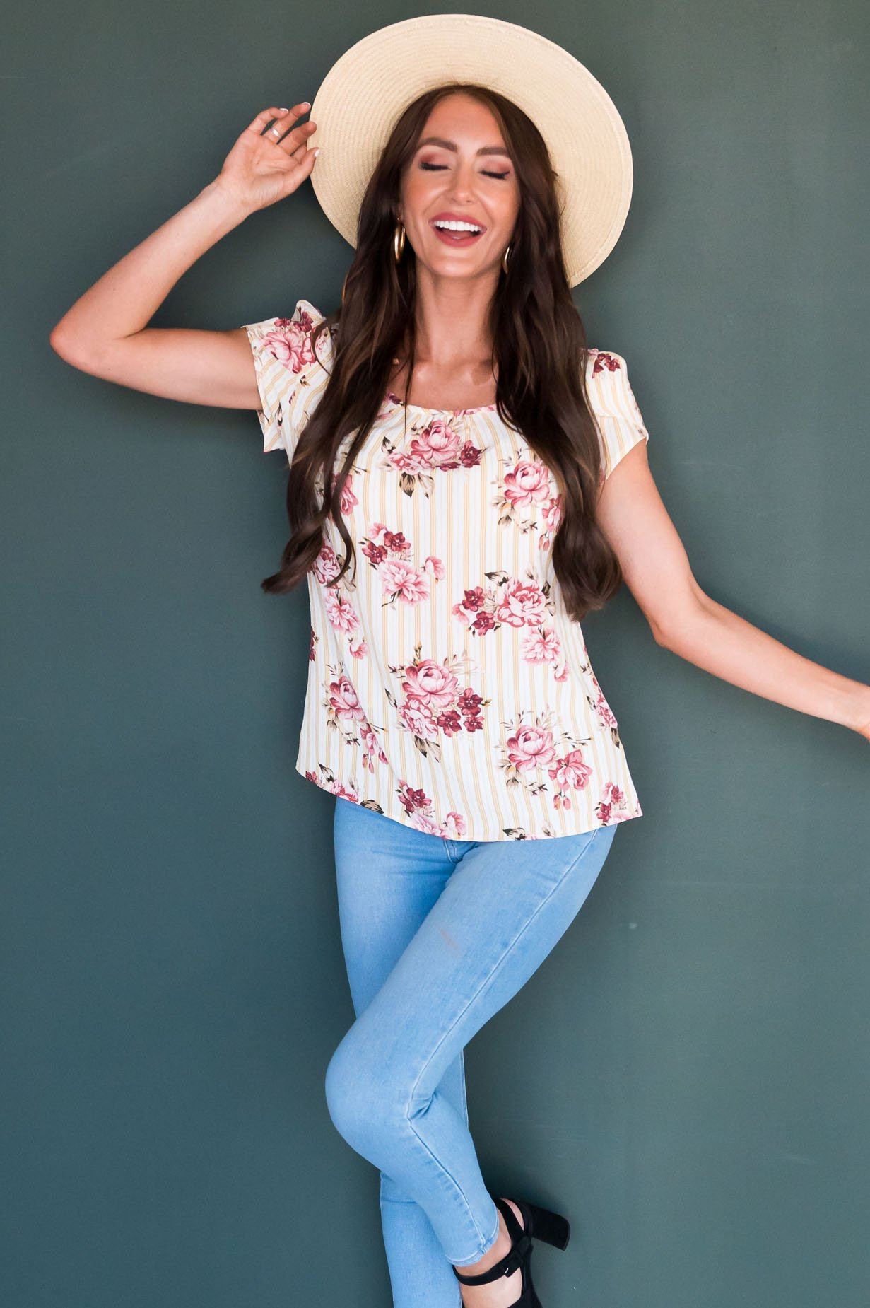 Striped Floral Chiffon Top