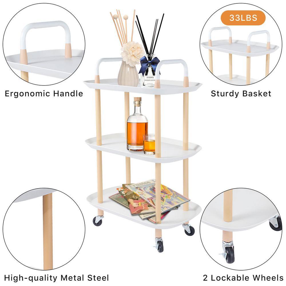 Tidoin 3-Tier Metal Storage Rolling Utility Cart in White DHS-YDFN-435W