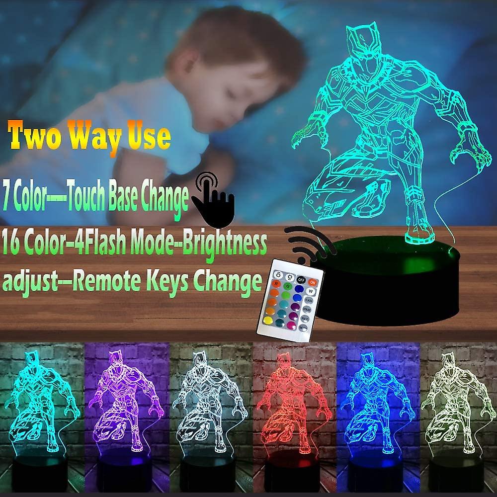 Panther 3d Led Night Light Black Panther Children Lamp Anime Figure Table Desk Lamp Home Bedroom Decor Remote Control 16 Colors Boy Girl Fans Teen Bir