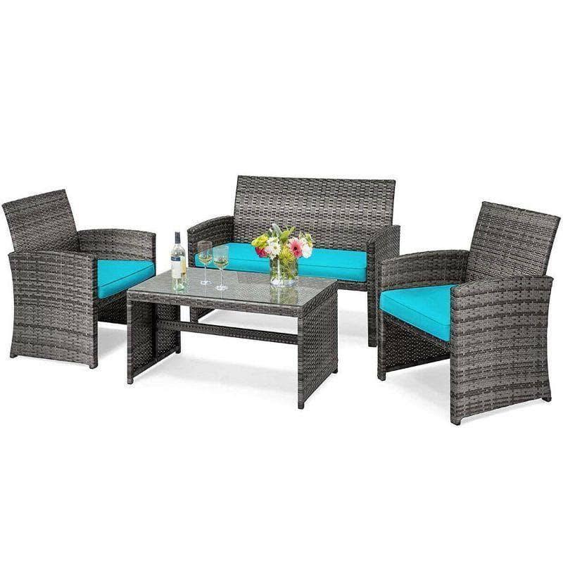 4 Piece Patio Rattan Furniture Set – Turquoise